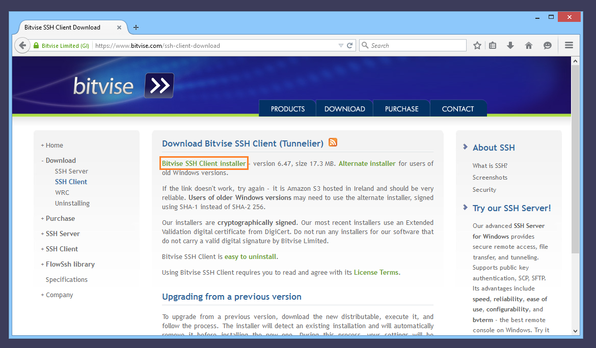 download the new for windows Bitvise SSH Client 9.31