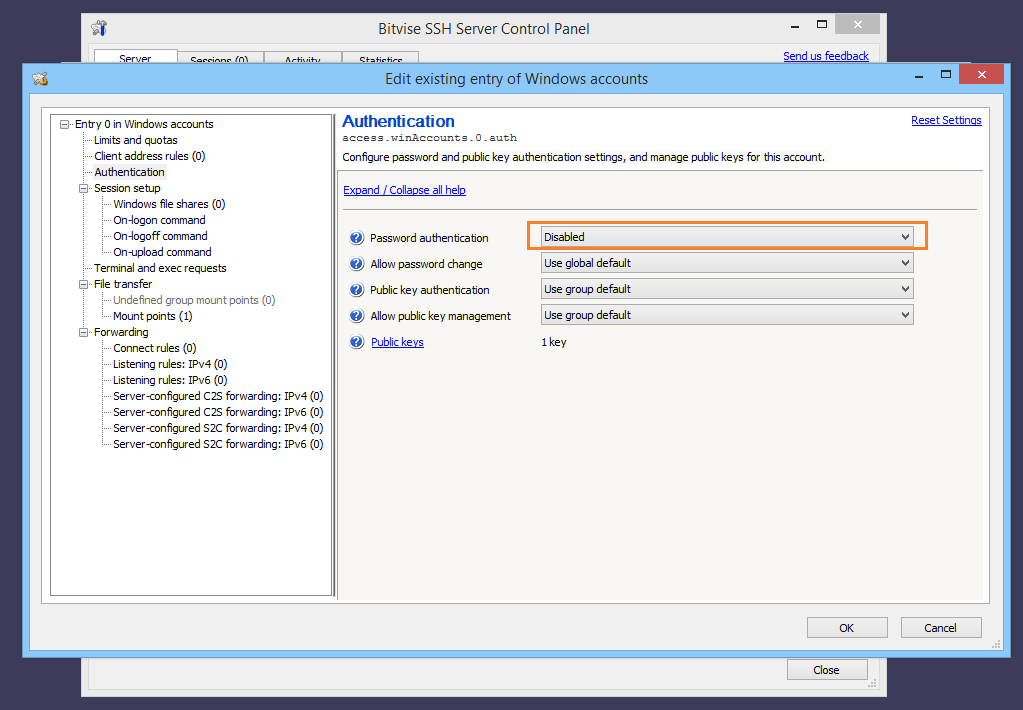 Password сервера. SSH сервер. Bitvise Server Control Panel. Консоль управления Bitvise. SSH Server for Windows.